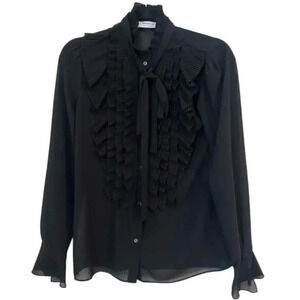 BAILEY / 44 Black Sheer Ruffle Long Sleeve Blouse Womens Small​
